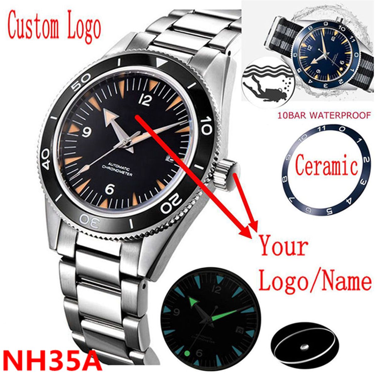 Luxury Watch Life - Własne logo NH35 zegarek z mechanizmem