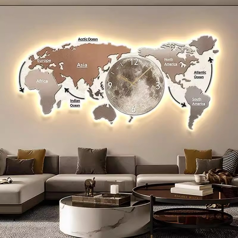 Luxury Watch Wall Clock - Mapa Świata Świecący Zegar Ścienny do